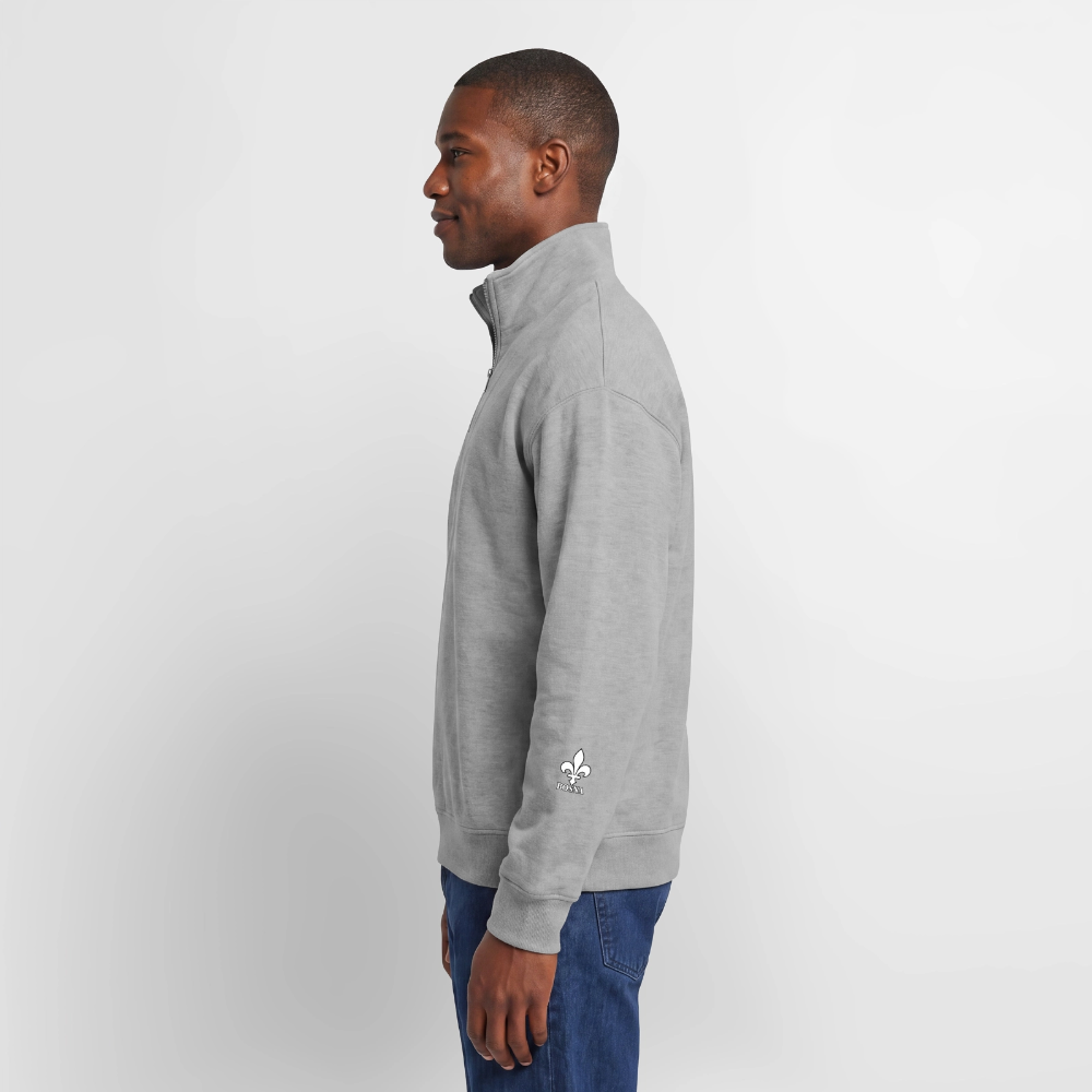 BOSNA Premium Organic Half-Zip Sweatshirt – SPREAD | Lilie auf Brust & Ärmeln - Grau meliert