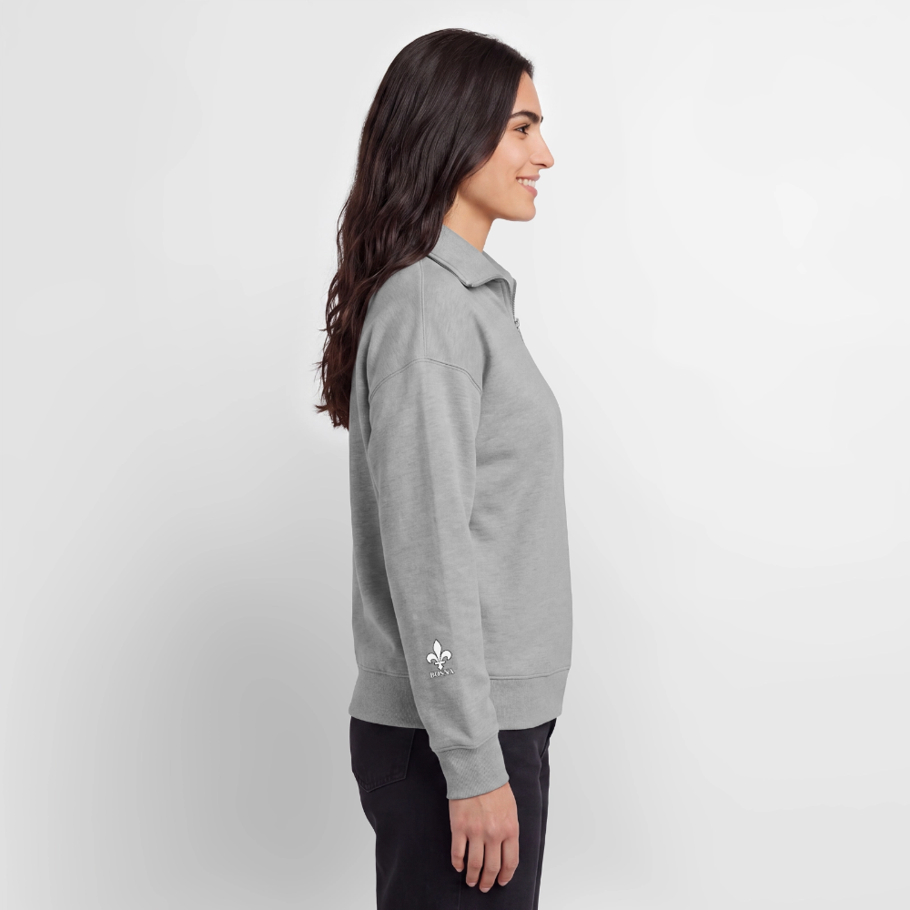 BOSNA Premium Organic Half-Zip Sweatshirt – SPREAD | Lilie auf Brust & Ärmeln - Grau meliert