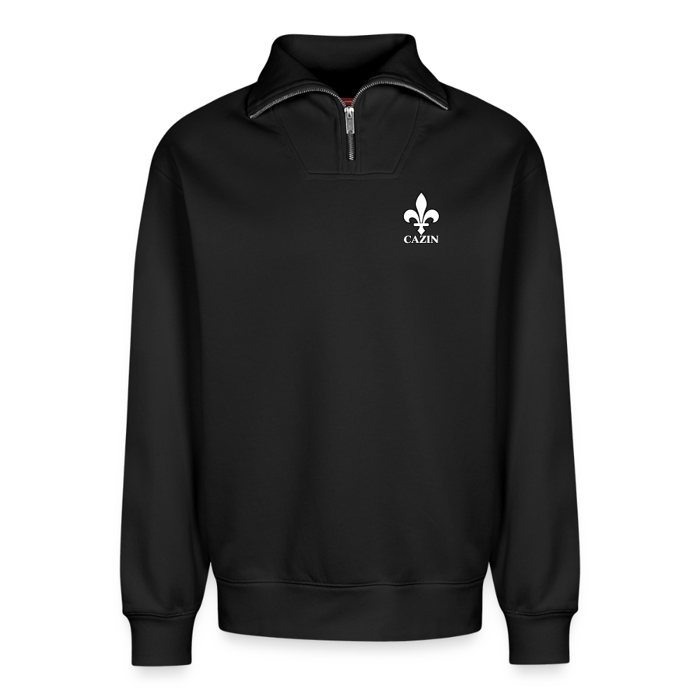 CAZIN Premium Half-Zip Hoodie – Bosnische Lilie auf Brust & Ärmeln | SPREAD - Schwarz