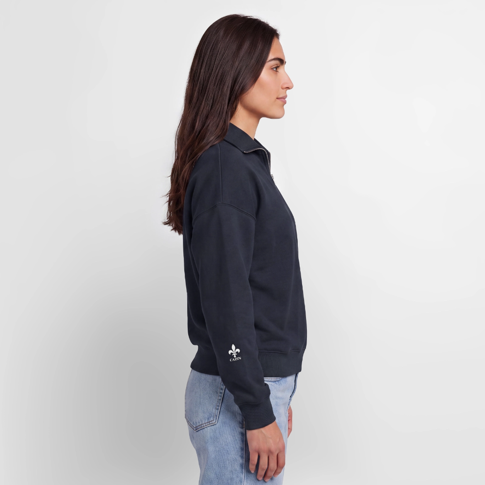 CAZIN Premium Half-Zip Hoodie – Bosnische Lilie auf Brust & Ärmeln | SPREAD - Navy