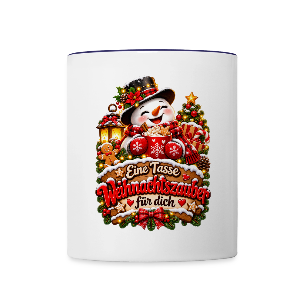 Weihnachtstasse ☃️ Eine Tasse Weihnachtszauber für dich – Schneemann Kaffeetasse 325 ml - Weiß/Kobaltblau
