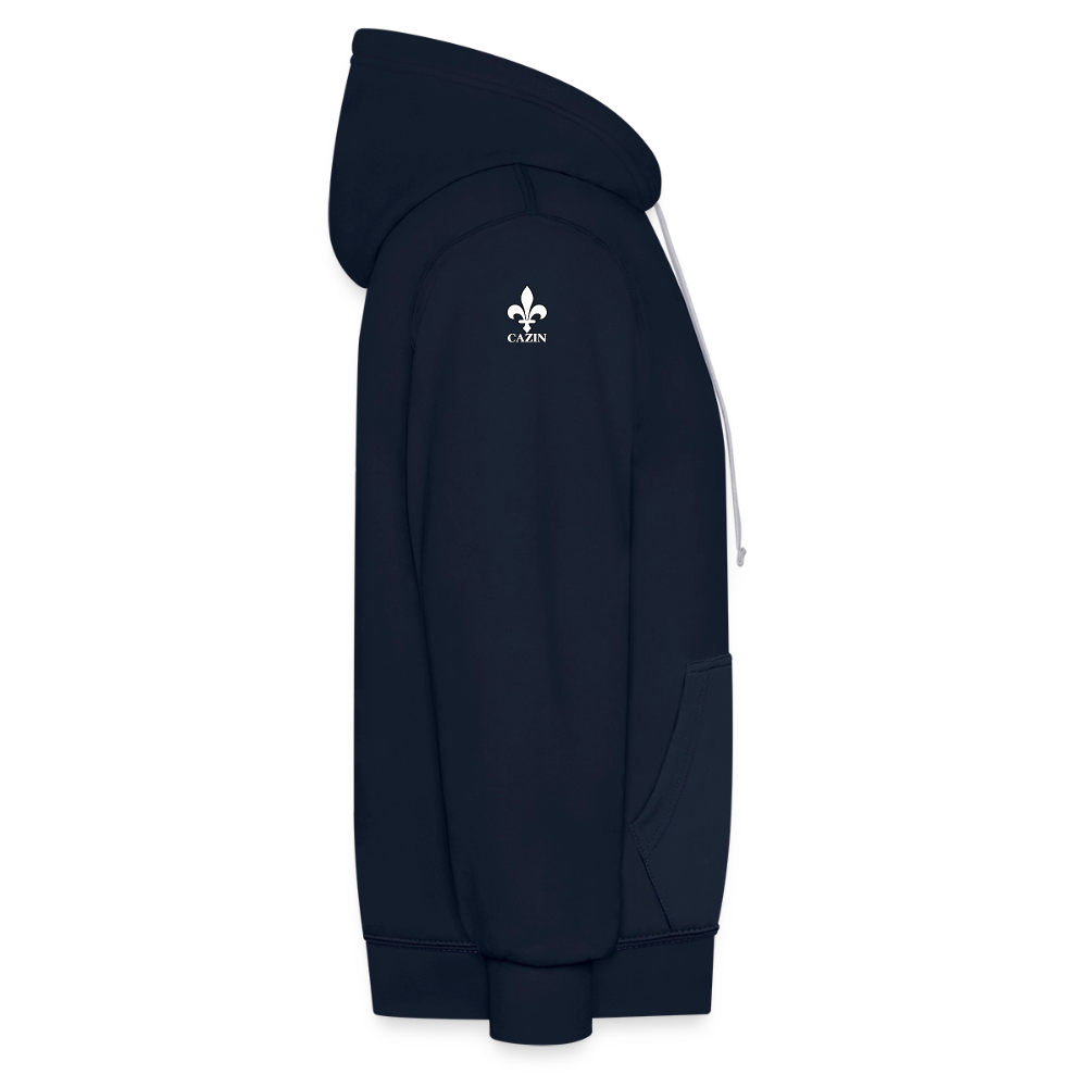 AWDis Just Hoods Kontrast-Hoodie Unisex – CAZIN mit bosnischen Lilien | Brust- & Schulterprint - Navy/Grau meliert