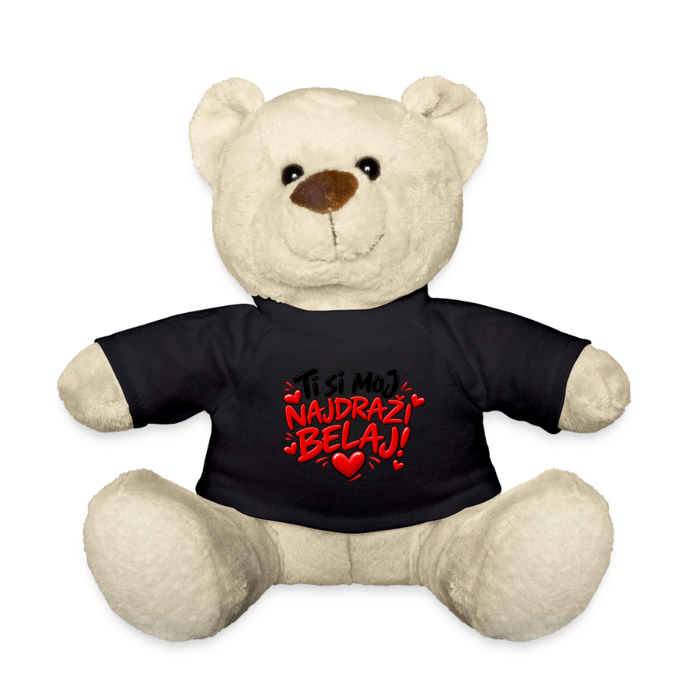 Kuschelteddy mit „Ti si moj najdrazi belaj“ Design – Süßer Liebesbär mit T-Shirt - Schwarz