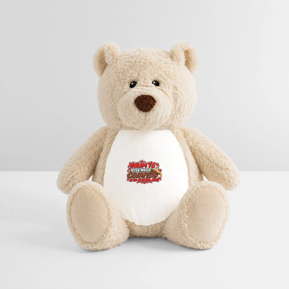 VOLIM TE VIŠE NEGO ĆEVAPE ❤️🧸 – Großer Kuschelteddy 32 cm - Weiß/Mittelbraun