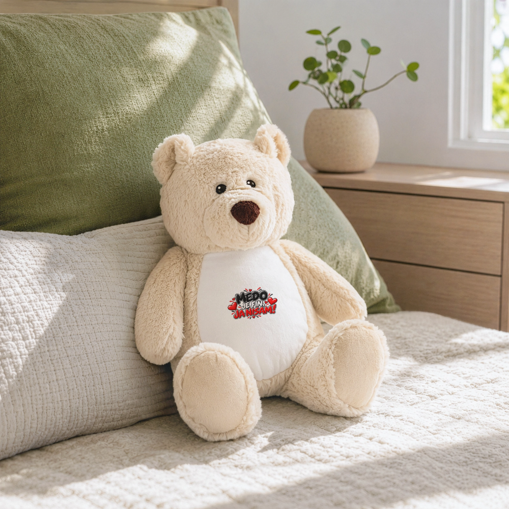 MEDO JE FIN, JA NISAM 😈🧸 – Großer Kuschelteddy 32 cm mit Balkan-Humor | Lustiges Geschenk - Weiß/Mittelbraun