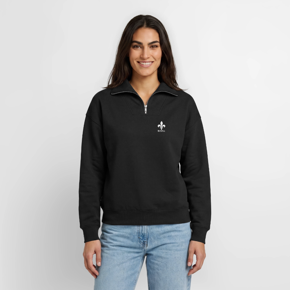 BOSNA Premium Organic Half-Zip Sweatshirt – SPREAD | Bosnische Lilie - Schwarz