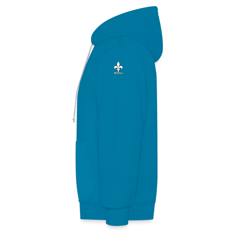 BOSNA Hoodie mit Lilie – AWDis Just Hoods Kontrast-Hoodie mit Ärmelprints - Pfauenblau/Grau meliert