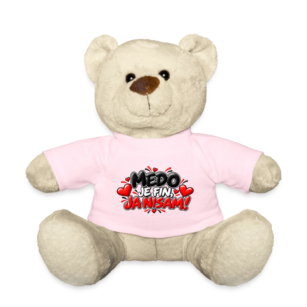 MEDO JE FIN, JA NISAM 😈🧸 – Lustiger Kuschelteddy 20 cm mit Balkan-Spruch | Geschenkidee - Hellrosa