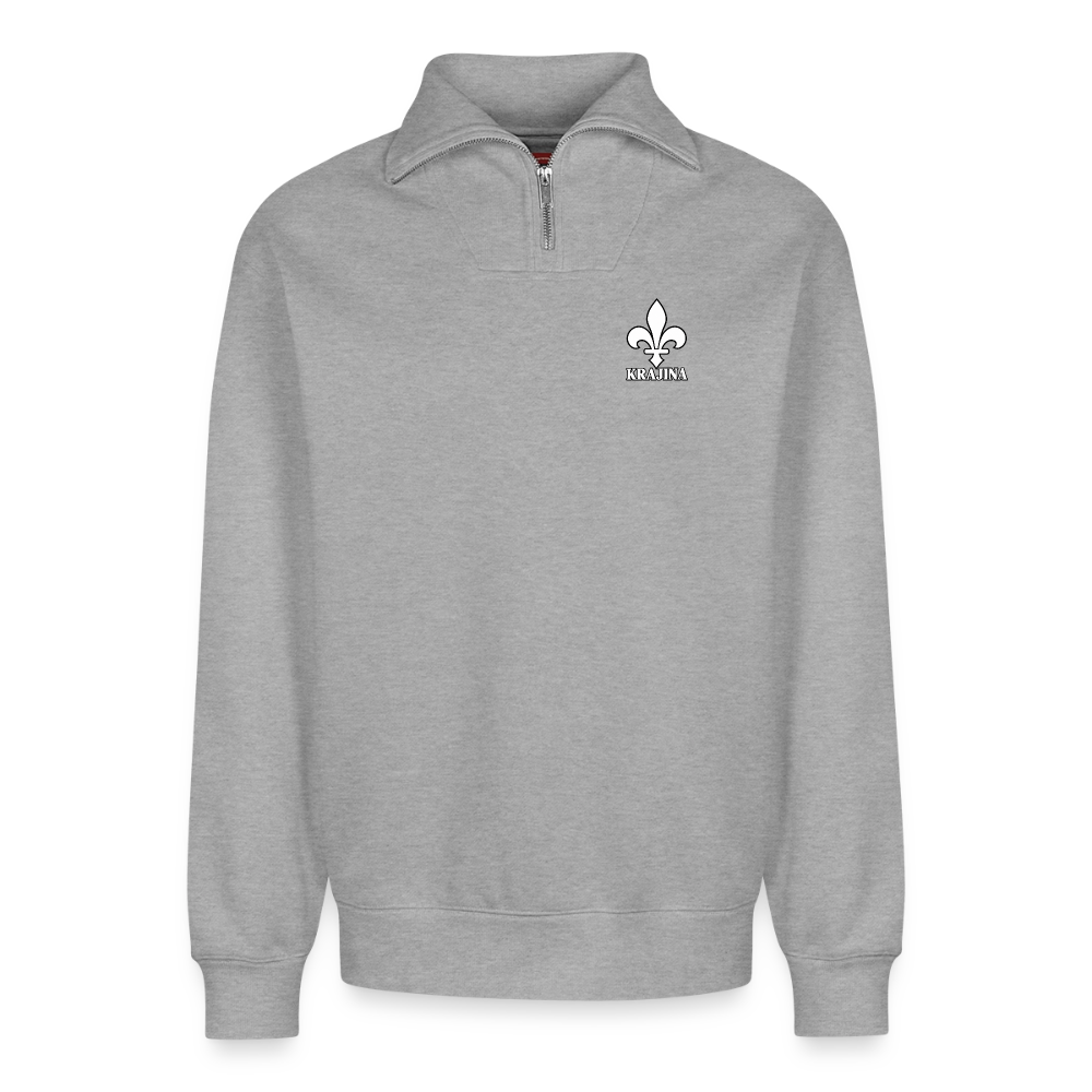 KRAJINA Premium Half-Zip Hoodie – Bosnische Lilie auf Brust & Ärmeln | SPREAD - Grau meliert