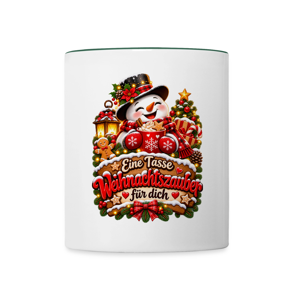 Weihnachtstasse ☃️ Eine Tasse Weihnachtszauber für dich – Schneemann Kaffeetasse 325 ml - Weiß/Dunkelgrün