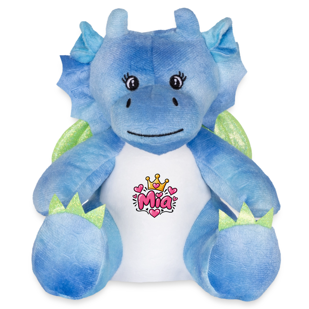 Plüschtier Drache 22 cm MIA – Personalisierbar mit Namen & Design - Weiß/Blau