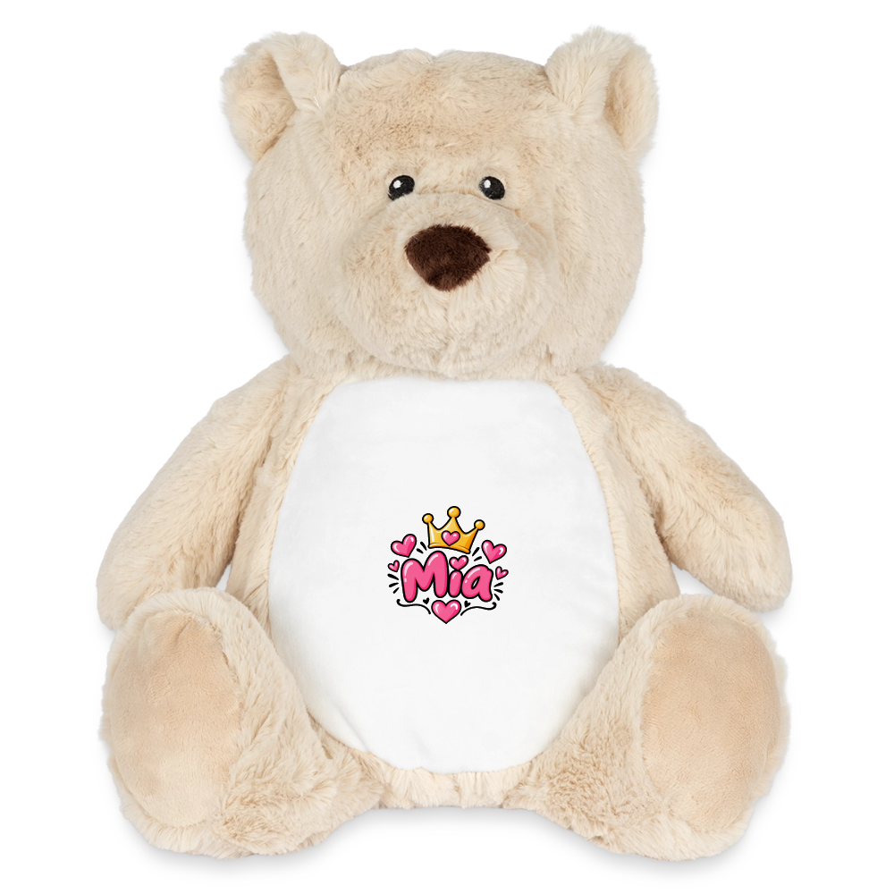 Plüschtier Teddy 32 cm MIA – Personalisierbar mit Namen & Design - Weiß/Mittelbraun