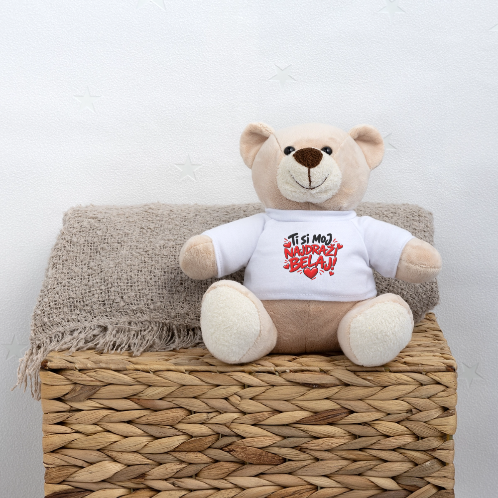 Kuschelteddy mit „Ti si moj najdrazi belaj“ Design – Süßer Liebesbär mit T-Shirt - Weiß