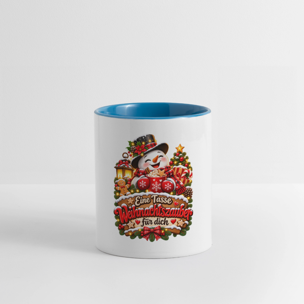 Weihnachtstasse ☃️ Eine Tasse Weihnachtszauber für dich – Schneemann Kaffeetasse 325 ml - Weiß/Hellblau