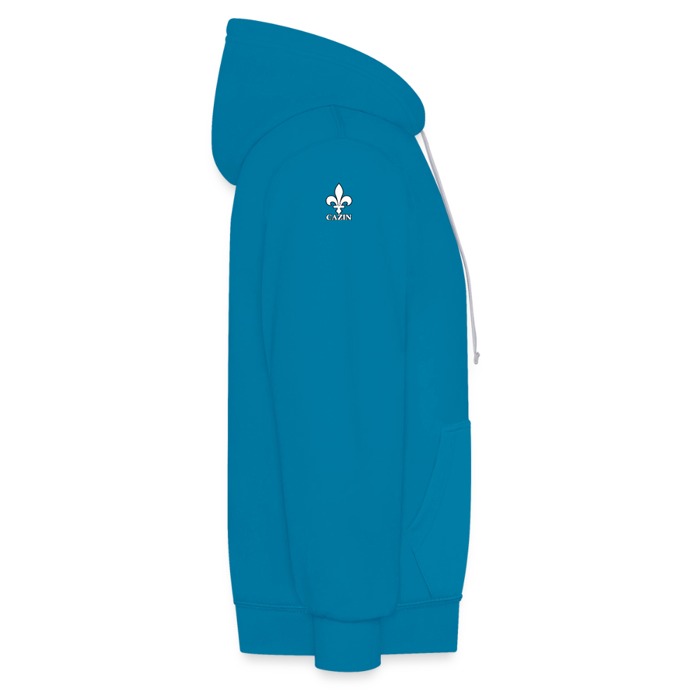 AWDis Just Hoods Kontrast-Hoodie Unisex – CAZIN mit bosnischen Lilien | Brust- & Schulterprint - Pfauenblau/Grau meliert
