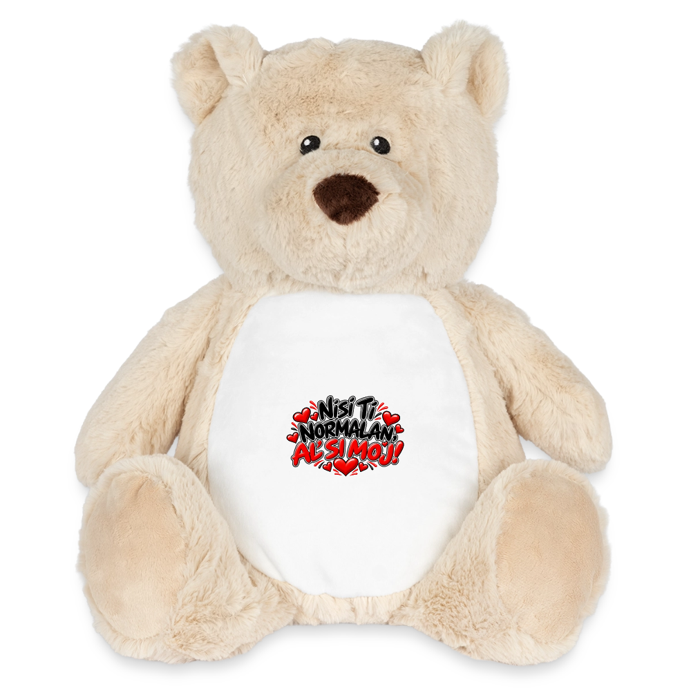 Nisi ti normalan al si moj Kuschelteddy 32 cm mit Herz-Design - Weiß/Mittelbraun