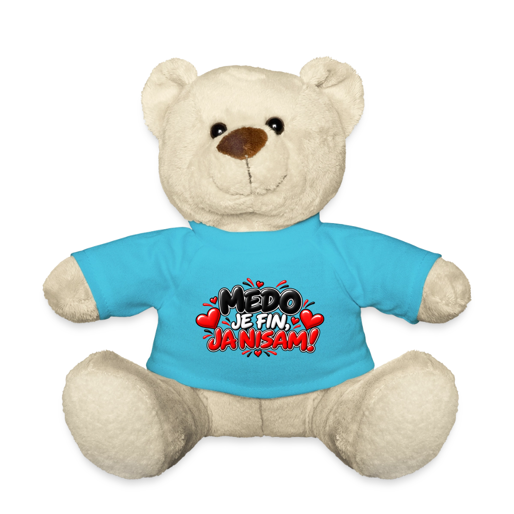MEDO JE FIN, JA NISAM 😈🧸 – Lustiger Kuschelteddy 20 cm mit Balkan-Spruch | Geschenkidee - Atollblau