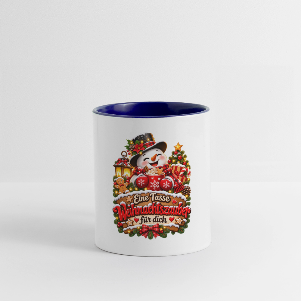 Weihnachtstasse ☃️ Eine Tasse Weihnachtszauber für dich – Schneemann Kaffeetasse 325 ml - Weiß/Kobaltblau
