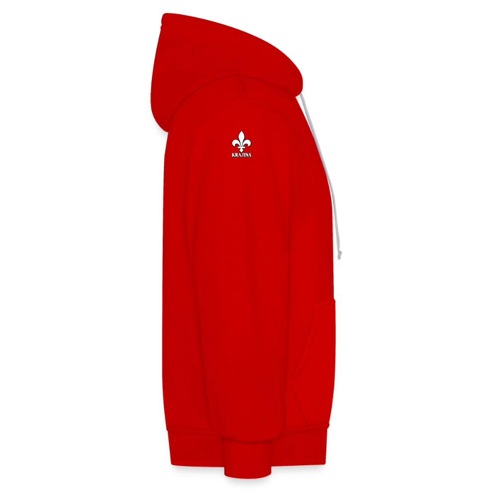 AWDis Just Hoods Kontrast-Hoodie Unisex – KRAJINA mit bosnischen Lilien | Brust- & Schulterprint - Rot/Weiß