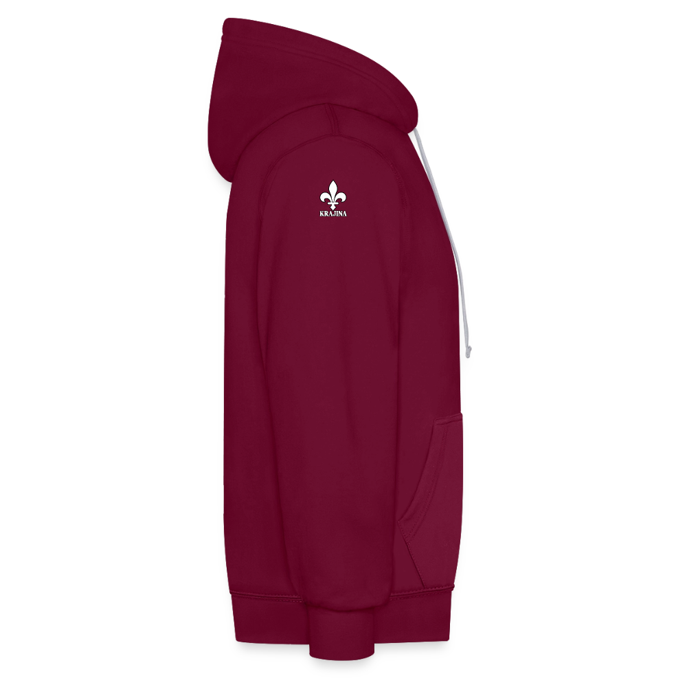 AWDis Just Hoods Kontrast-Hoodie Unisex – KRAJINA mit bosnischen Lilien | Brust- & Schulterprint - Weinrot/Anthrazit
