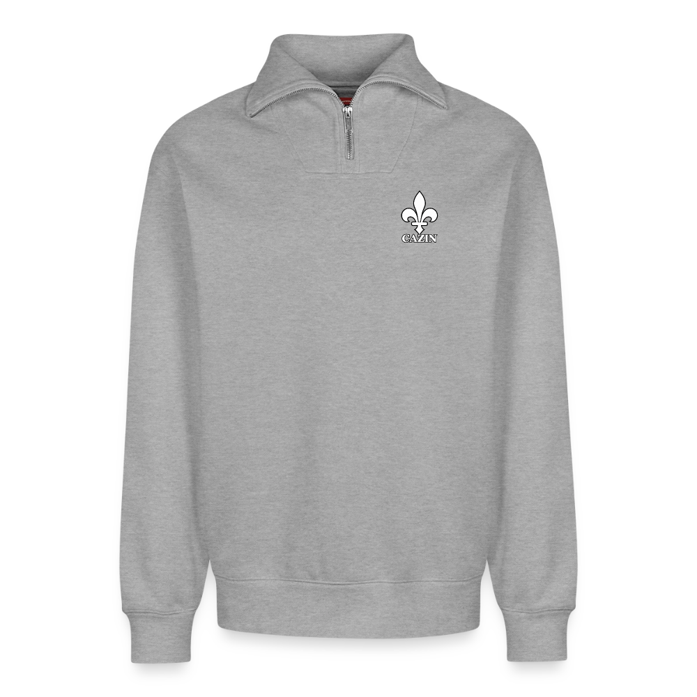 CAZIN Premium Half-Zip Hoodie – Bosnische Lilie auf Brust & Ärmeln | SPREAD - Grau meliert