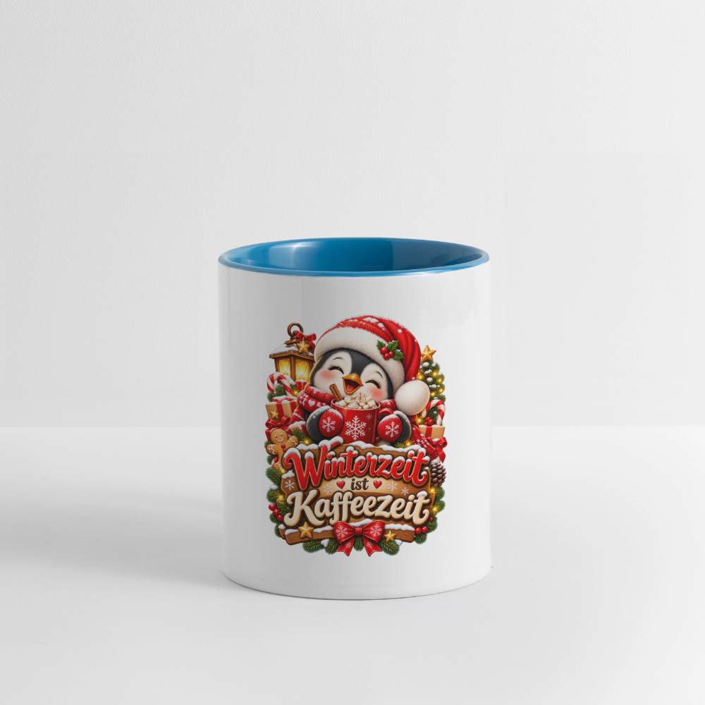 Wintertasse ❄️ Winterzeit ist Kaffeezeit – Süße Pinguin Kaffeetasse 325 ml - Weiß/Hellblau