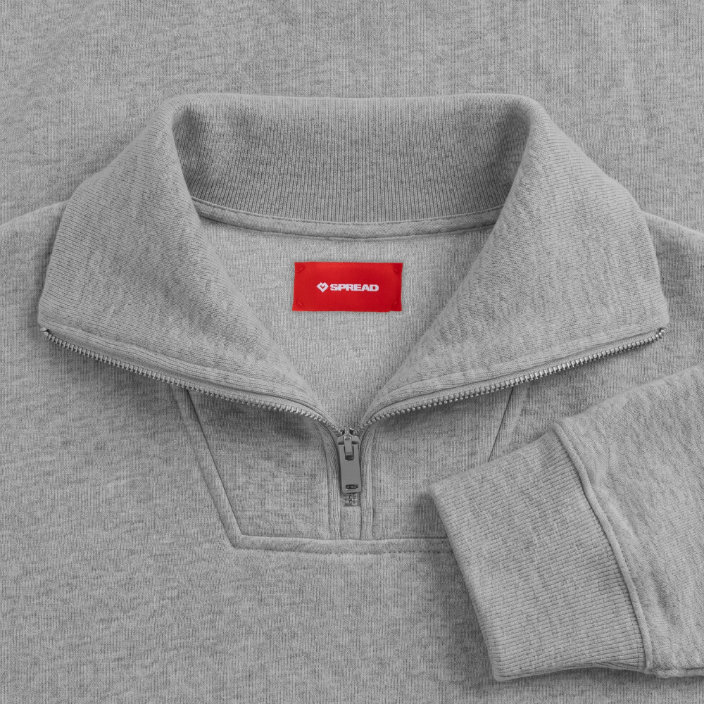 CAZIN Premium Half-Zip Hoodie – Bosnische Lilie auf Brust & Ärmeln | SPREAD - Grau meliert