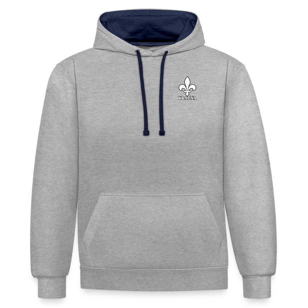 AWDis Just Hoods Kontrast-Hoodie Unisex – KRAJINA mit bosnischen Lilien | Brust- & Schulterprint - Grau meliert/Navy