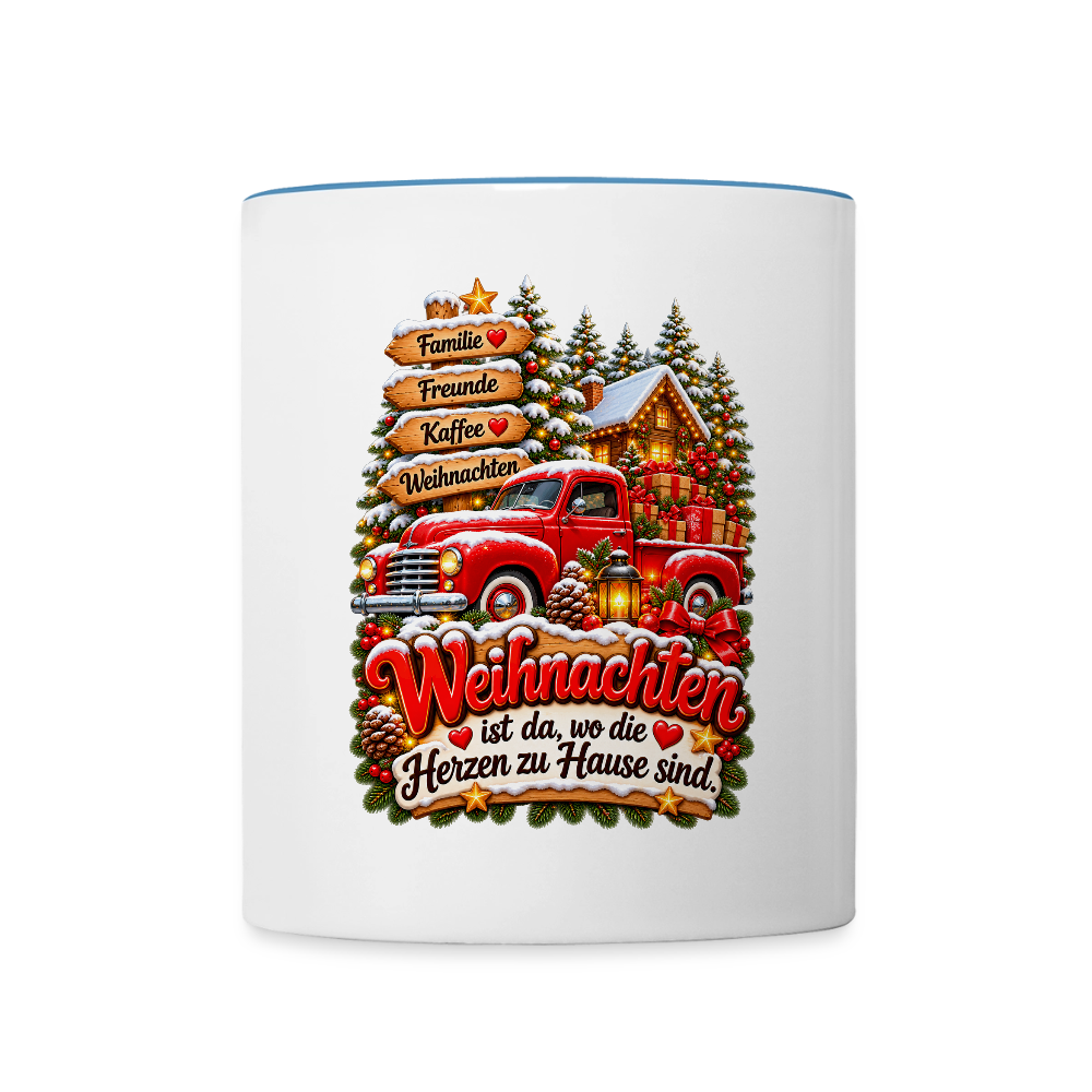 Weihnachtstasse 🎄 Weihnachten ist da, wo die Herzen zu Hause sind – 325 ml - Weiß/Hellblau