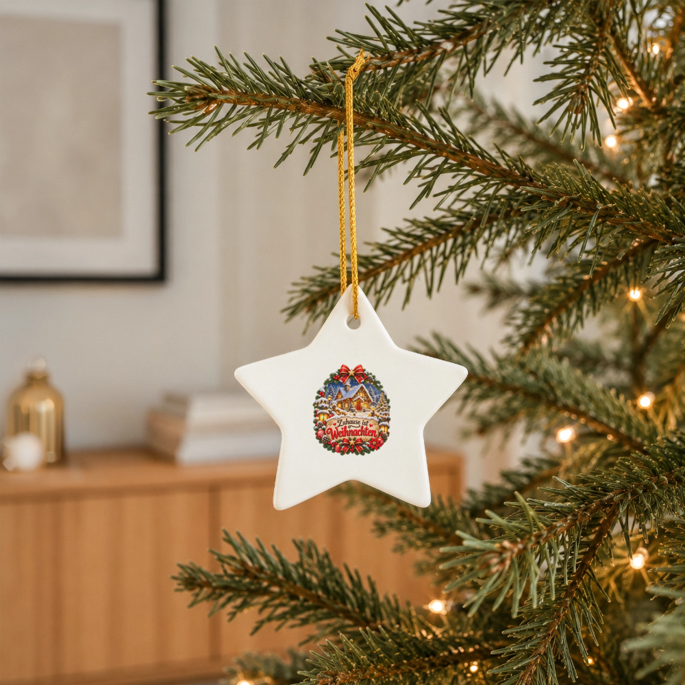 Keramik-Stern Weihnachtsanhänger – Zuhause ist Weihnachten | Winterhaus & Weihnachtsdeko - Weiß