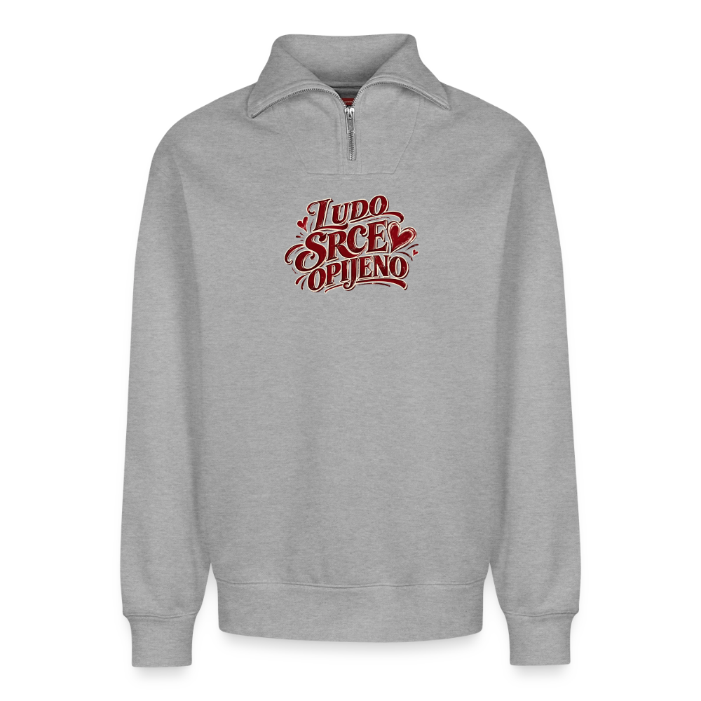 Relaxed Unisex Organic Half Zip Sweatshirt – Ludo srce opijeno - Grau meliert