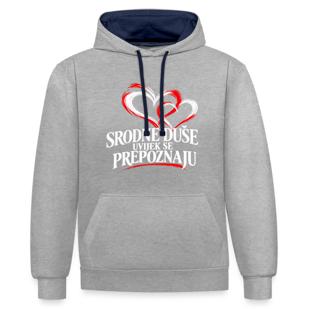 Kontrast-Hoodie - Srodne duse uvijek se prepoznaju - Grau meliert/Navy
