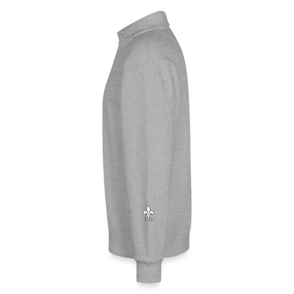 CAZIN Premium Half-Zip Hoodie – Bosnische Lilie auf Brust & Ärmeln | SPREAD - Grau meliert