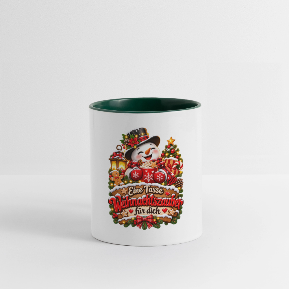 Weihnachtstasse ☃️ Eine Tasse Weihnachtszauber für dich – Schneemann Kaffeetasse 325 ml - Weiß/Dunkelgrün