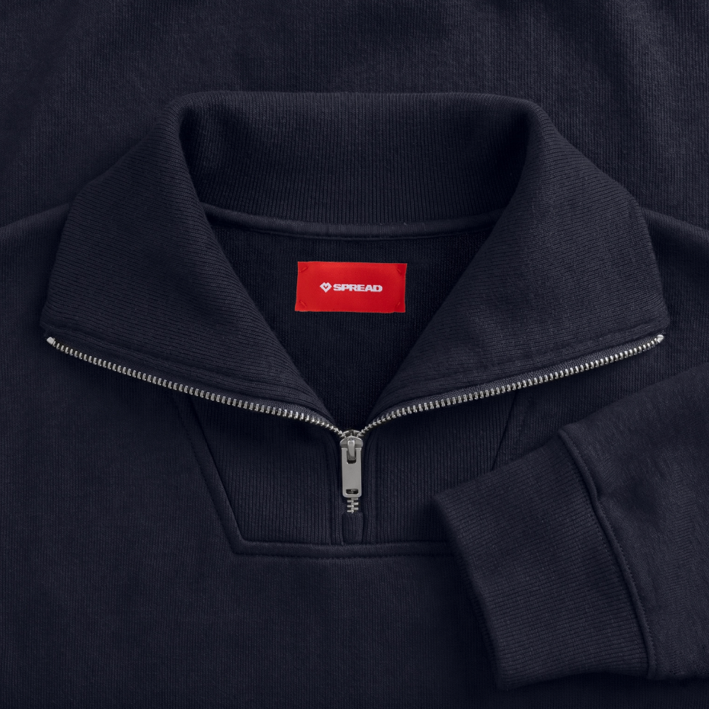 BOSNA Premium Organic Half-Zip Sweatshirt – SPREAD | Lilie auf Brust & Ärmeln - Navy