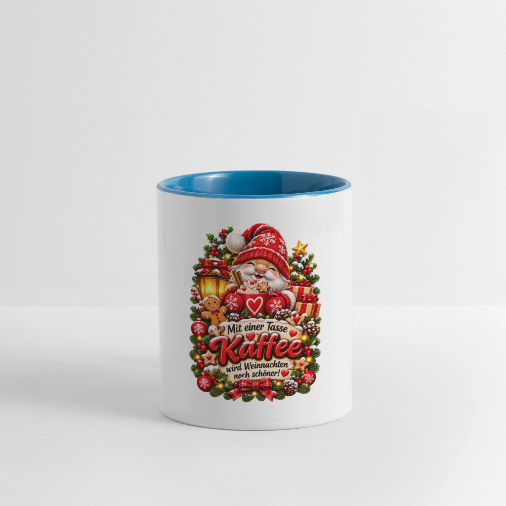 Weihnachtstasse 🎄 Mit einer Tasse Kaffee wird Weihnachten noch schöner – 325 ml - Weiß/Hellblau