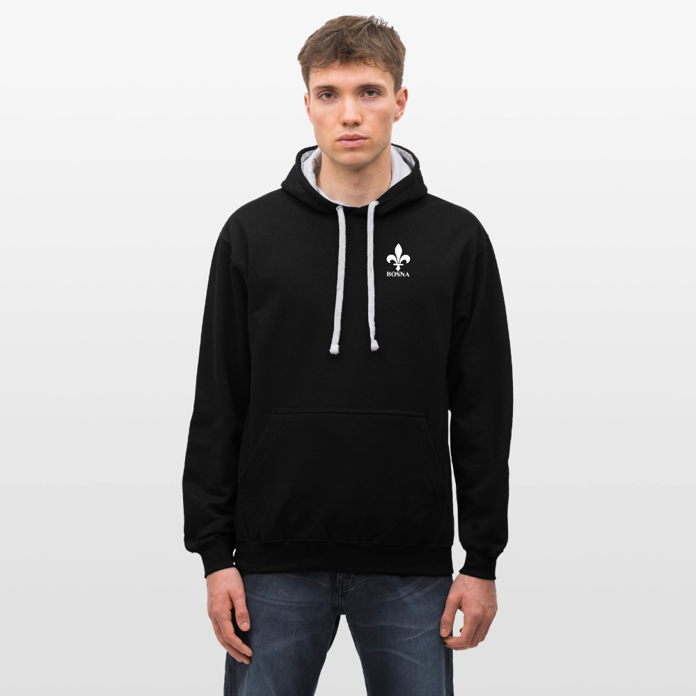 BOSNA Hoodie mit Lilie – AWDis Just Hoods Kontrast-Hoodie mit Ärmelprints - Schwarz/Grau meliert