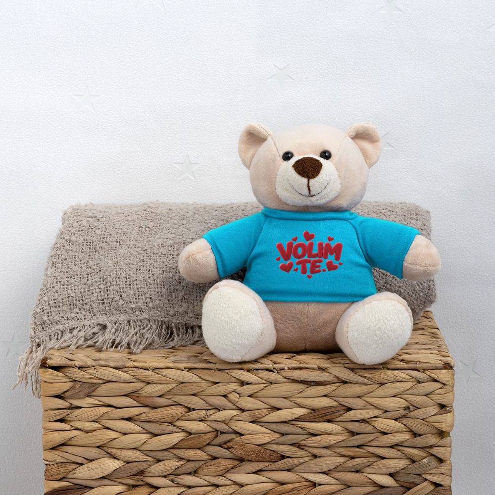Kuschelteddy mit „VOLIM TE“ Design – Süßer Liebesbär mit T-Shirt - Atollblau