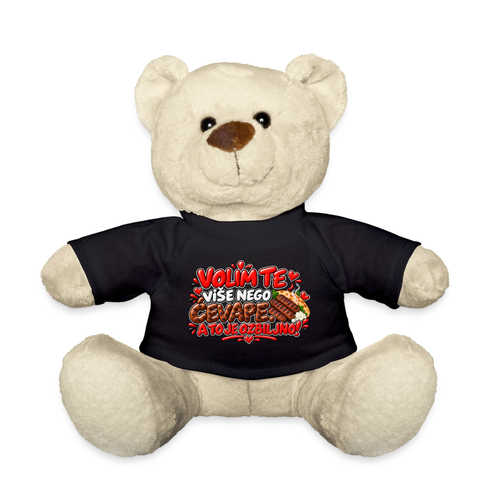 VOLIM TE VIŠE NEGO ĆEVAPE ❤️🧸 – Süßer Kuschelteddy 20 cm - Schwarz