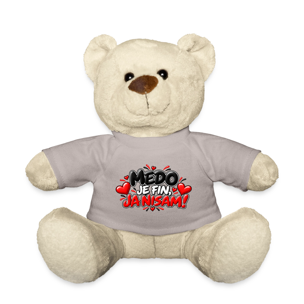 MEDO JE FIN, JA NISAM 😈🧸 – Lustiger Kuschelteddy 20 cm mit Balkan-Spruch | Geschenkidee - Taupe
