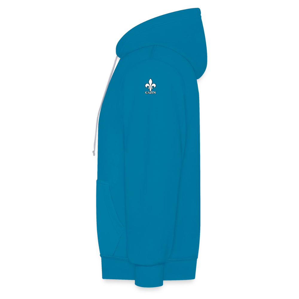 AWDis Just Hoods Kontrast-Hoodie Unisex – CAZIN mit bosnischen Lilien | Brust- & Schulterprint - Pfauenblau/Grau meliert