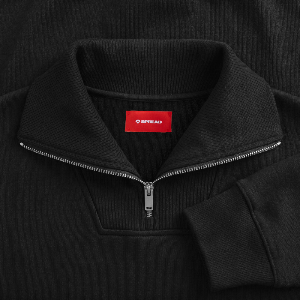 CAZIN Premium Half-Zip Hoodie – Bosnische Lilie auf Brust & Ärmeln | SPREAD - Schwarz