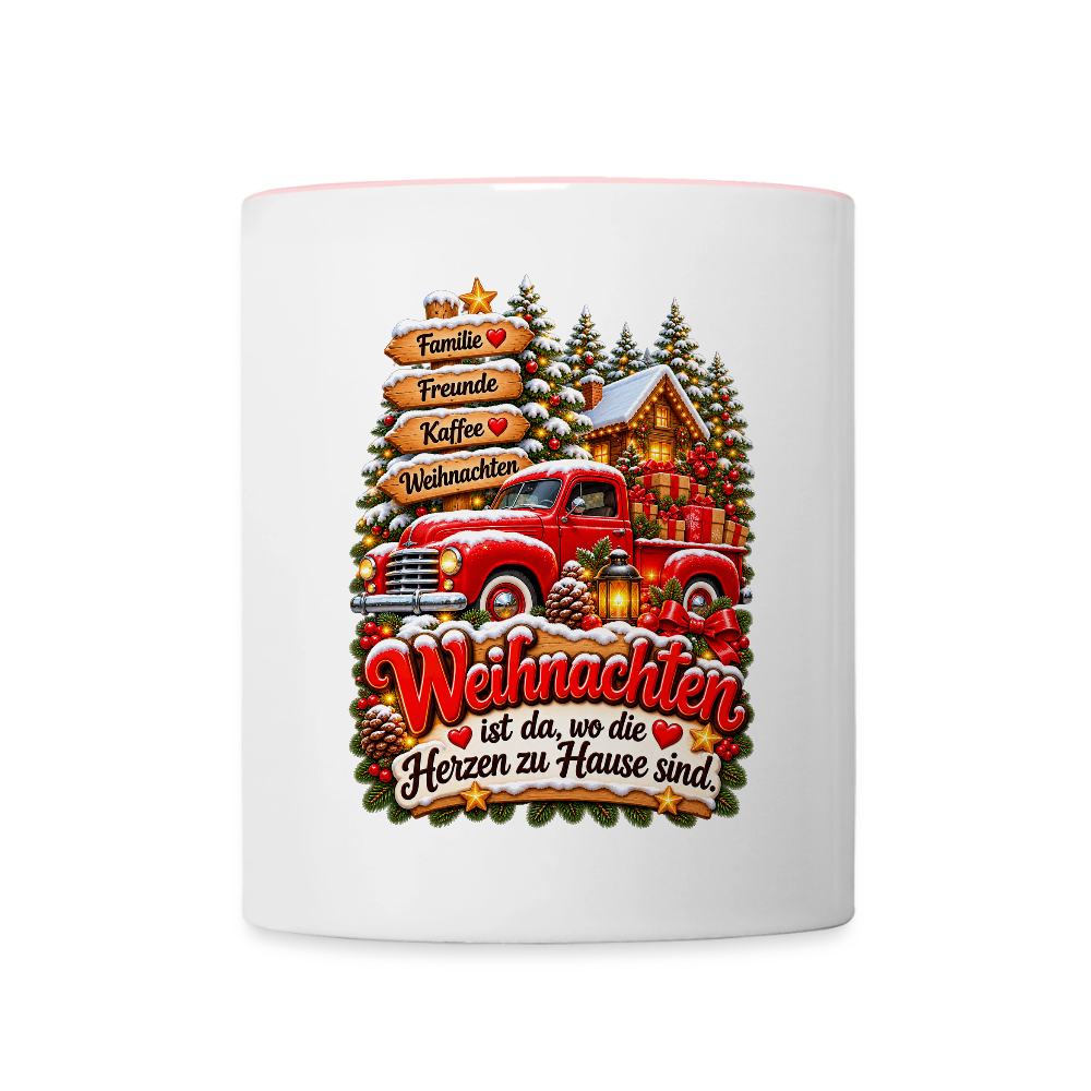 Weihnachtstasse 🎄 Weihnachten ist da, wo die Herzen zu Hause sind – 325 ml - Weiß/Pink