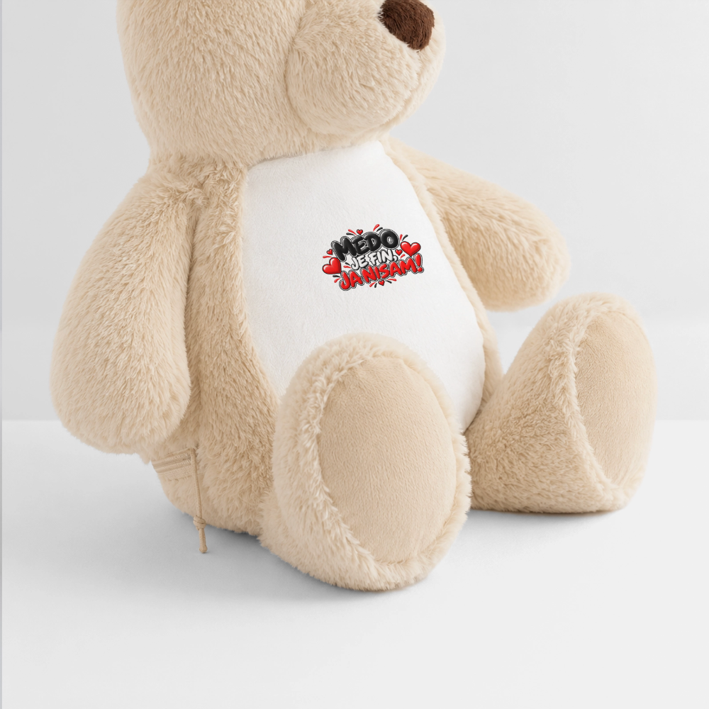MEDO JE FIN, JA NISAM 😈🧸 – Großer Kuschelteddy 32 cm mit Balkan-Humor | Lustiges Geschenk - Weiß/Mittelbraun