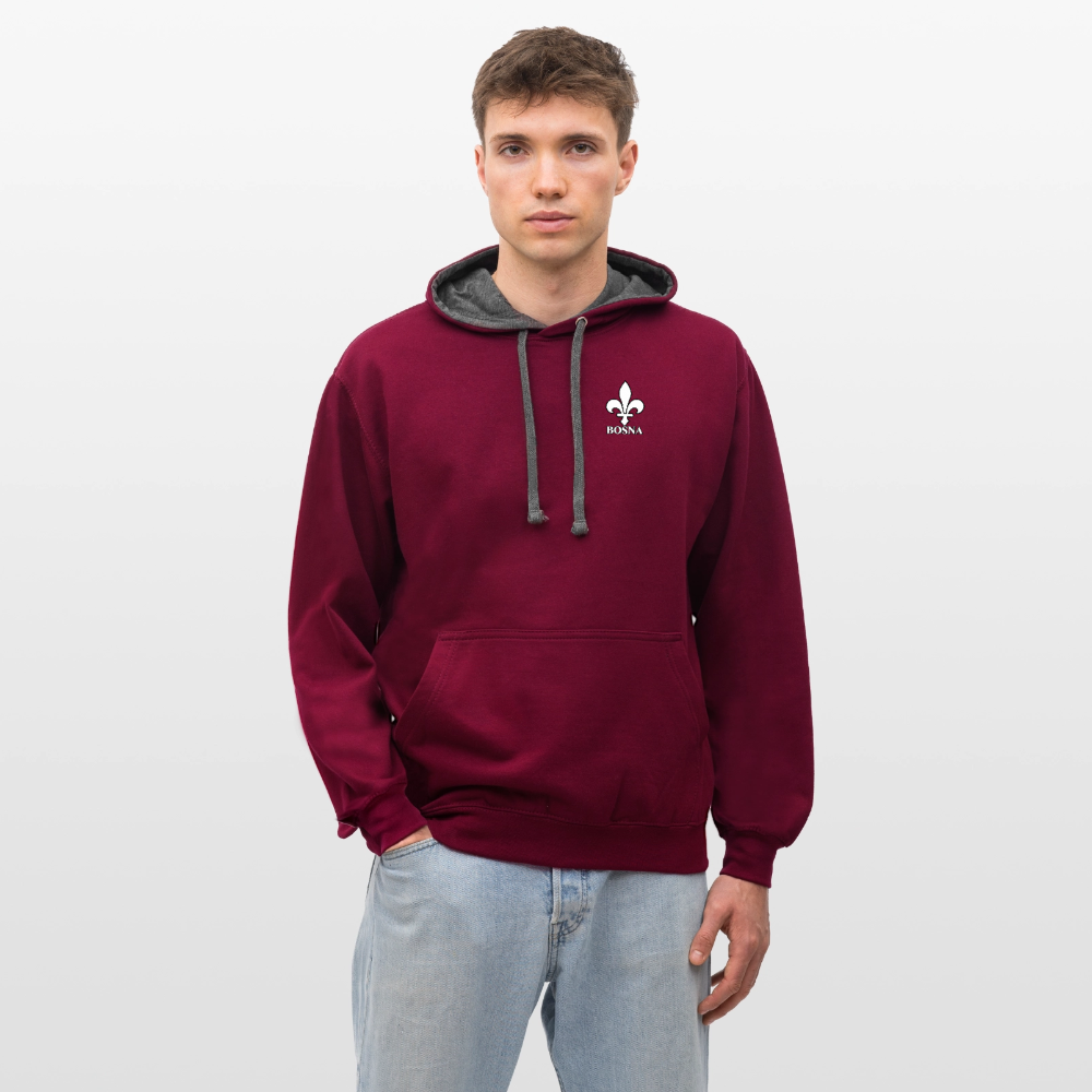 BOSNA Hoodie mit Lilie – AWDis Just Hoods Kontrast-Hoodie mit Ärmelprints - Weinrot/Anthrazit
