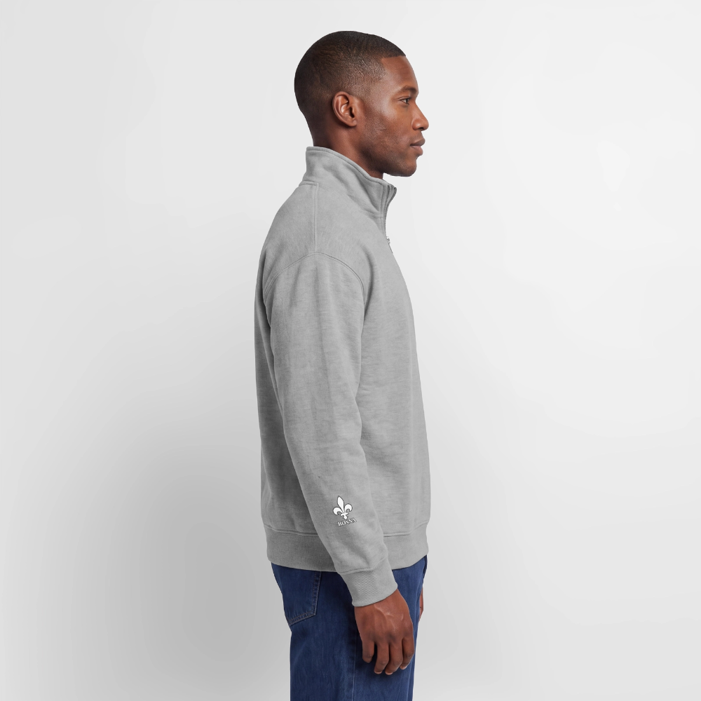 BOSNA Premium Organic Half-Zip Sweatshirt – SPREAD | Lilie auf Brust & Ärmeln - Grau meliert