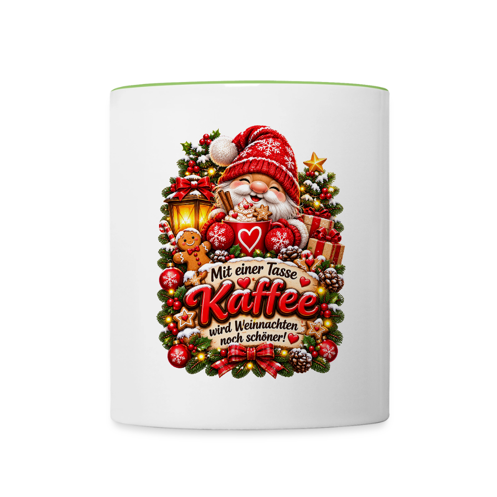 Weihnachtstasse 🎄 Mit einer Tasse Kaffee wird Weihnachten noch schöner – 325 ml - Weiß/Geckogrün