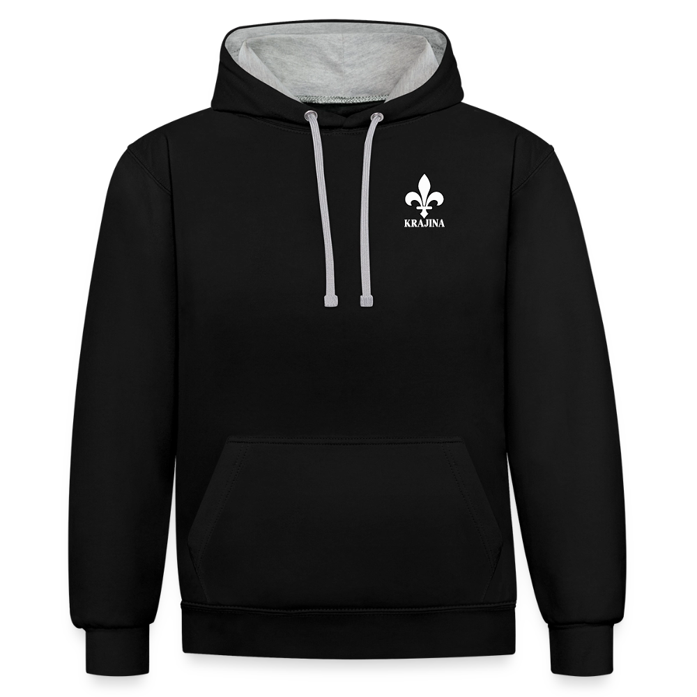 AWDis Just Hoods Kontrast-Hoodie Unisex – KRAJINA mit bosnischer Lilie | Brustprint - Schwarz/Grau meliert