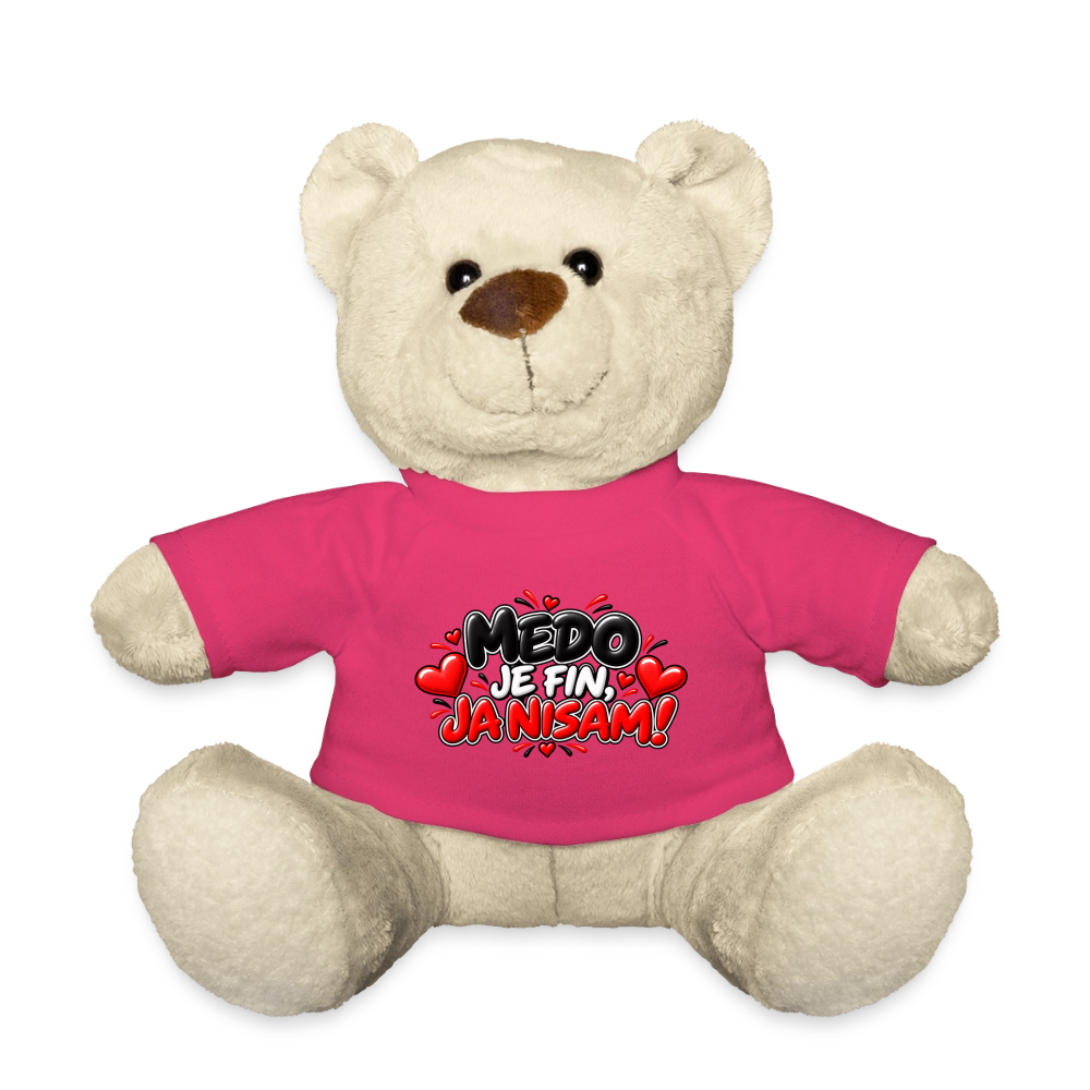 MEDO JE FIN, JA NISAM 😈🧸 – Lustiger Kuschelteddy 20 cm mit Balkan-Spruch | Geschenkidee - Pink