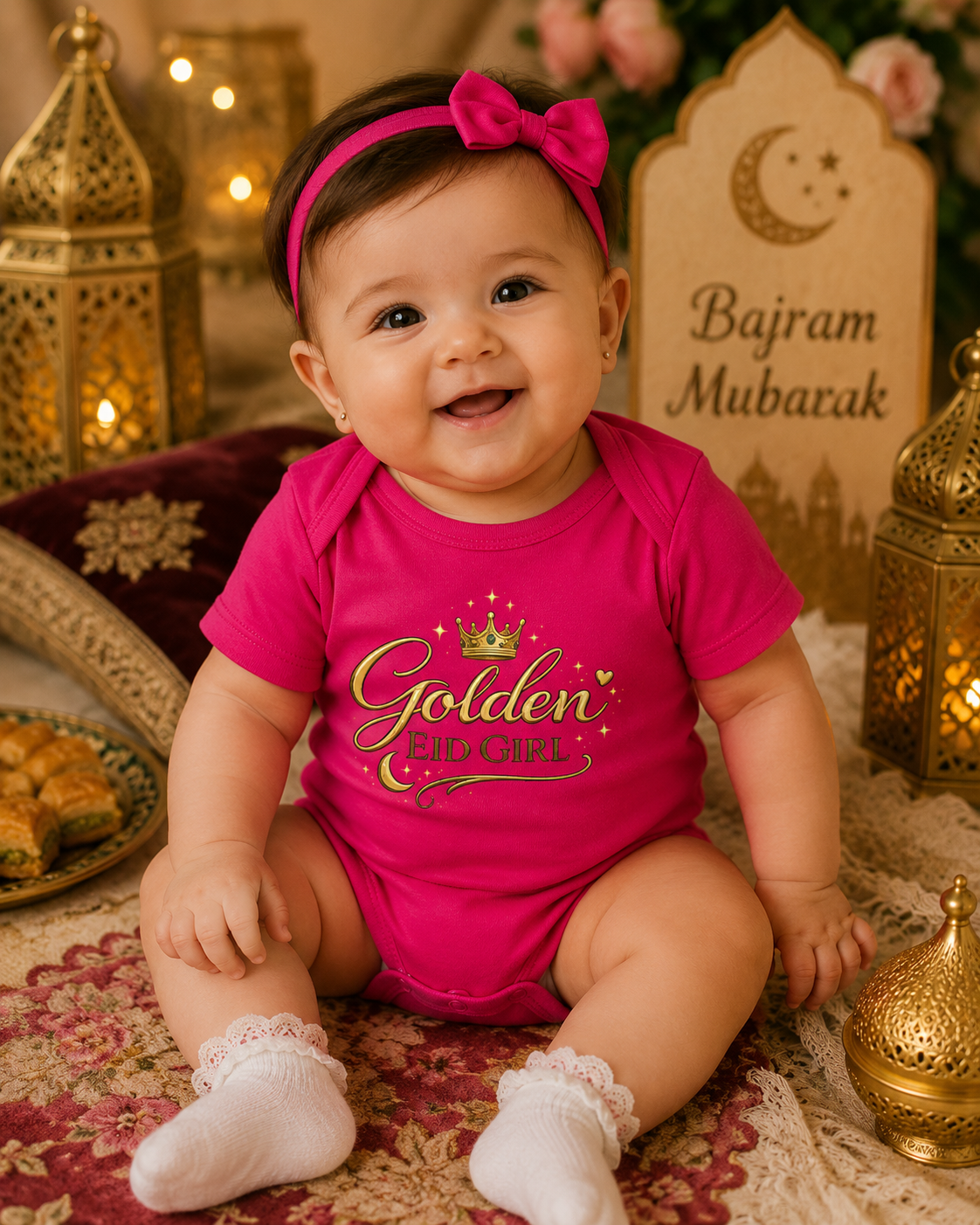 Golden Eid Girl – Dječiji organski bodi | Bajramski bodi za bebe